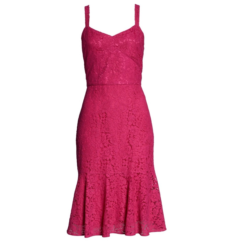 CHELSEA28 Pink Fancy Floral Lace Flare Romantic Midi Dress
